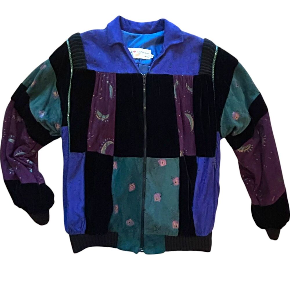 Vintage CHAR SHER Coat Size M Santa Fe Suede Aztec Art to Wear Jacket Bomber - Picture 13 of 14
